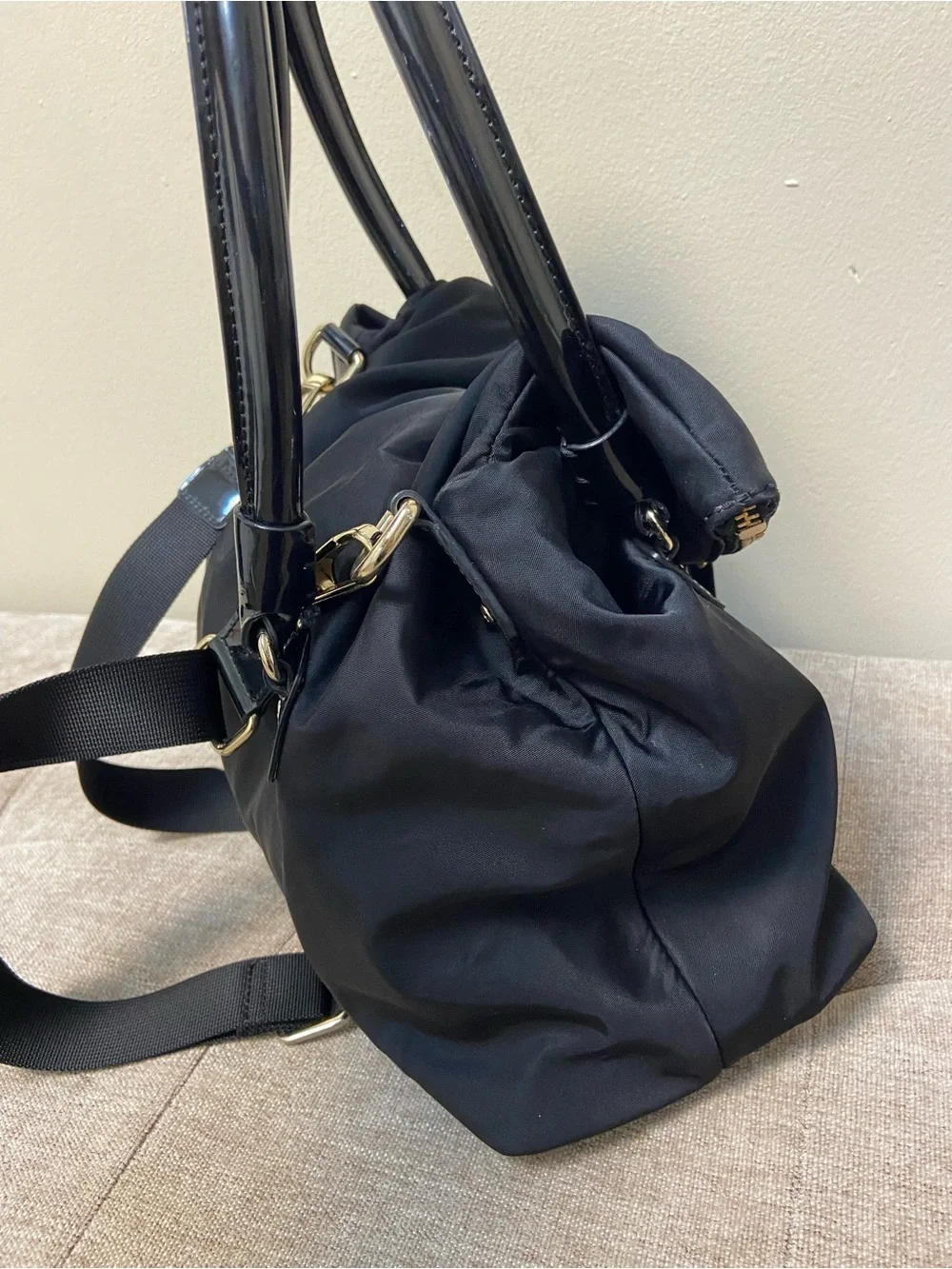 kate spade Black Nylon Dual-Handle Shoulder Bag with Gold Hardware